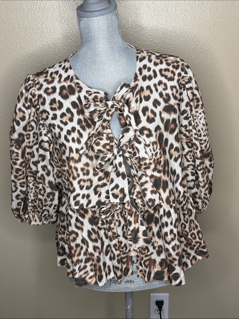 Peppermayo Puff Sleeves & Petite Bows Leopard Top